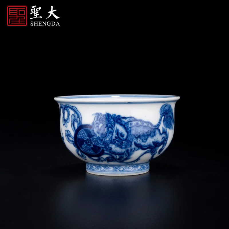 |blue and white maintain the lion as master cup hot kiln jingdezhen pure manual hand-painted kung fu tea sample tea cup