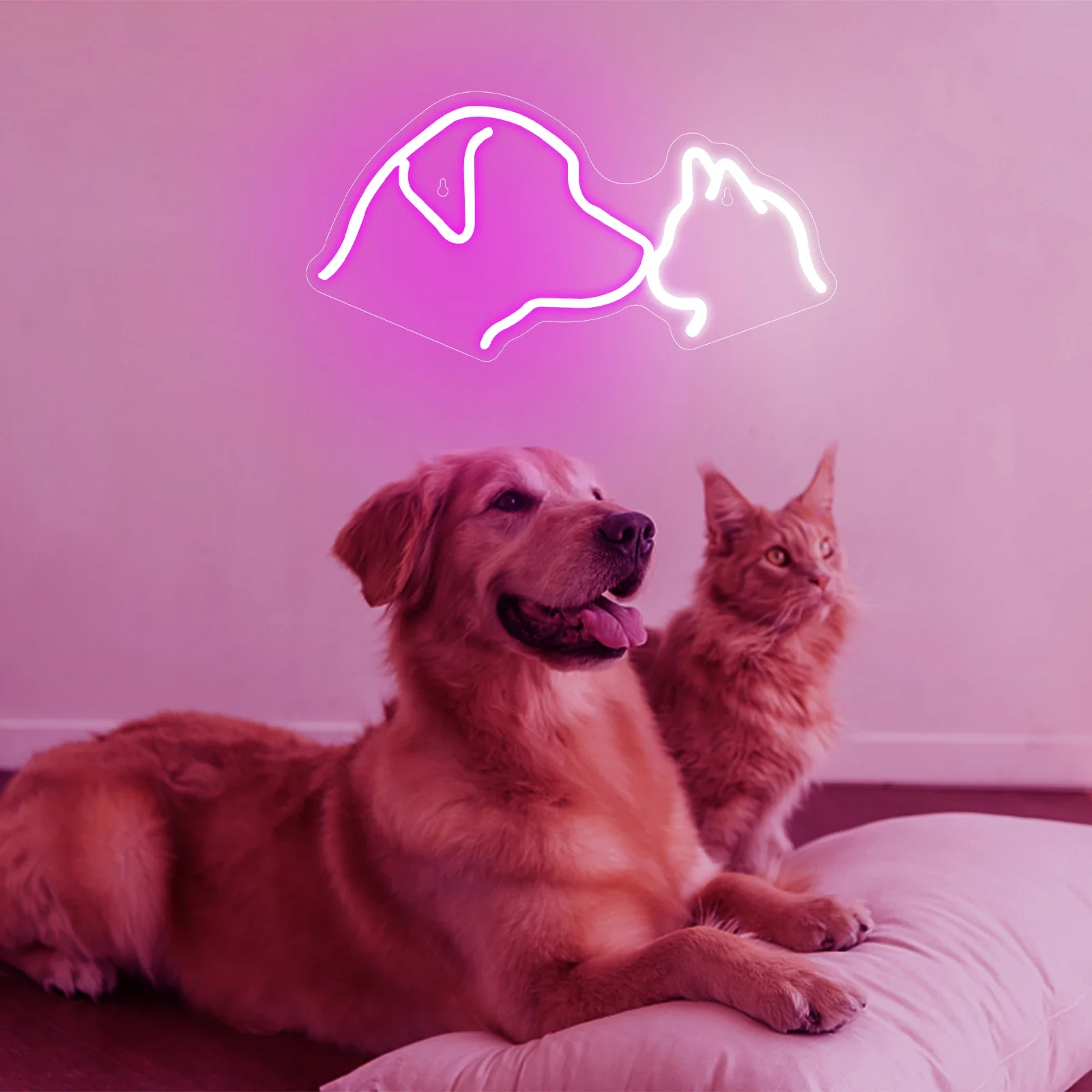 Dog Cat Neon Sign For Wall Decor Usb Anime Light Up Signs for Kids Bedroom Pet Shop Room Birthday Party Decorations Teens Gifts