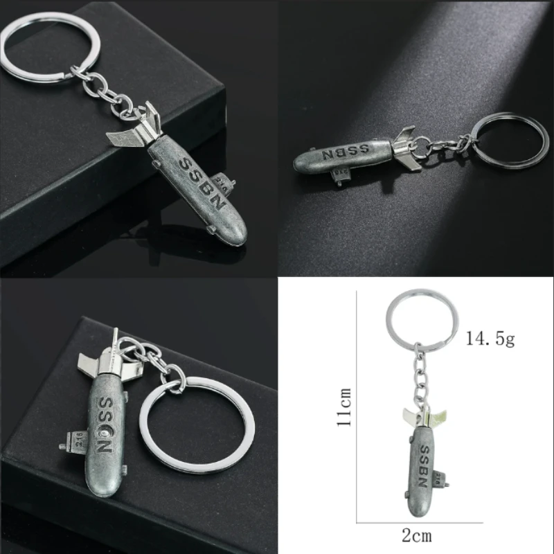SSBN Nuclear Submarine Keychain Vintage Metal Torpedo Model Key Ring Car Key Ring Bag Charm for Men Military Fans Souvenir Gift
