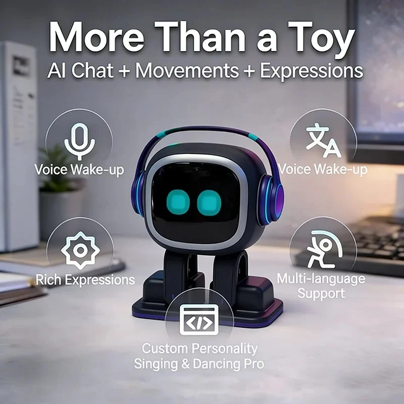Robot Emo con IA, Compañero Interactivo de Escritorio con Patineta de Carga, Chat Inteligente Multilingüe, Funciones de Baile, Regalo para Niños