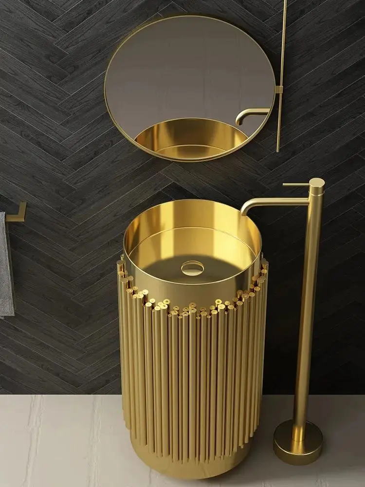 CX303HX Advanced Gold Round Bathroom sink Floor standing washbasin Golden SUS304 Stainless steel Lavabo with Brass faucet set