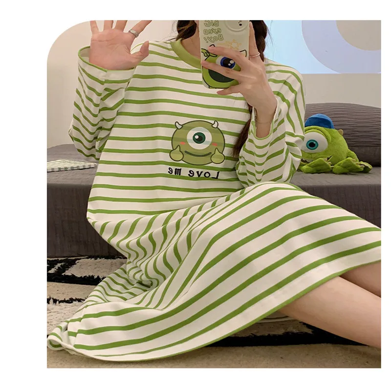 Women\'s Clothes 2024 Spring Pajamas Cotton Long-Sleeved New with Bra Pads Cartoon Sweet Homewear Large Size Outside Nightgowns