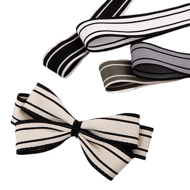 10 Yards 40MM Black White Striped Knitting Ribbon Headwear Hair Bows DIY Crafts Gift Wrapping Handmade Accessories