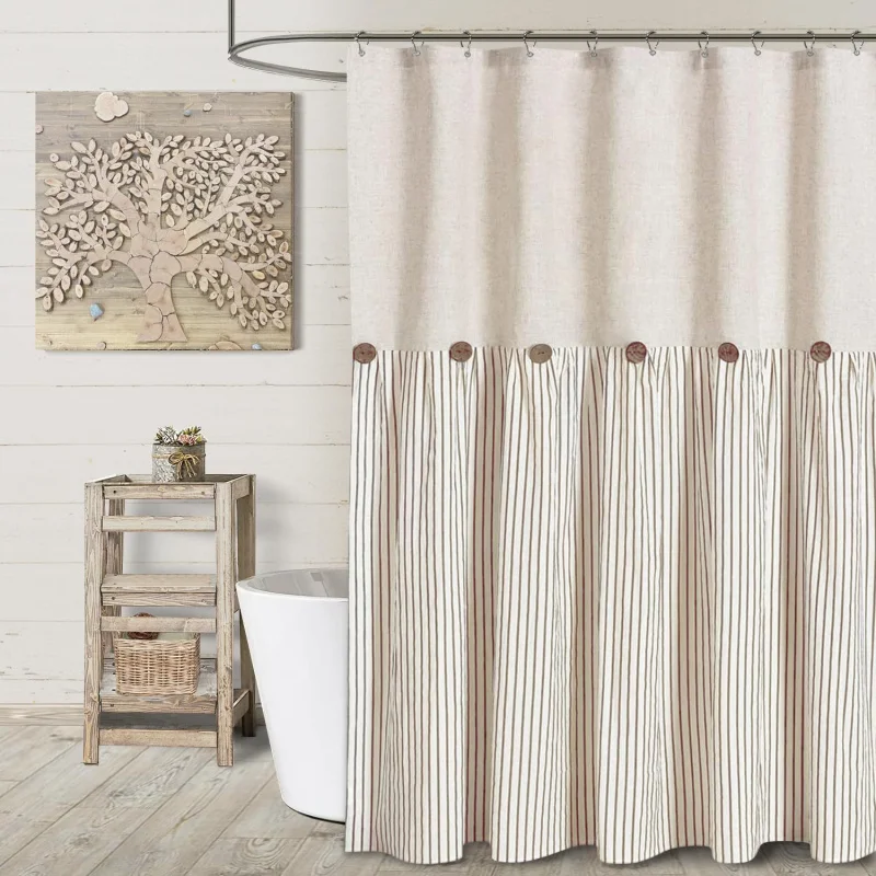

Ruffle Supply Linen Lace Bathroom Shower Curtain Cotton Linen-border Waterproof Splicing Skirt Solid Colo