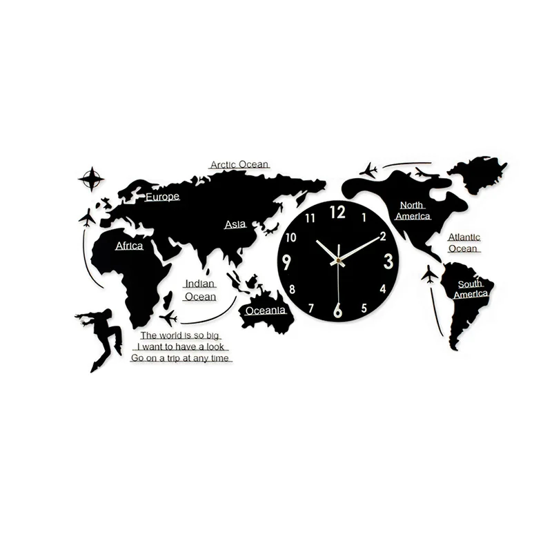 Large 3d Wall Clock Creative World Map Wall Clocks Living Room Luxury Decoration Clock Modern Design Bedroom Silent Clocks view 6