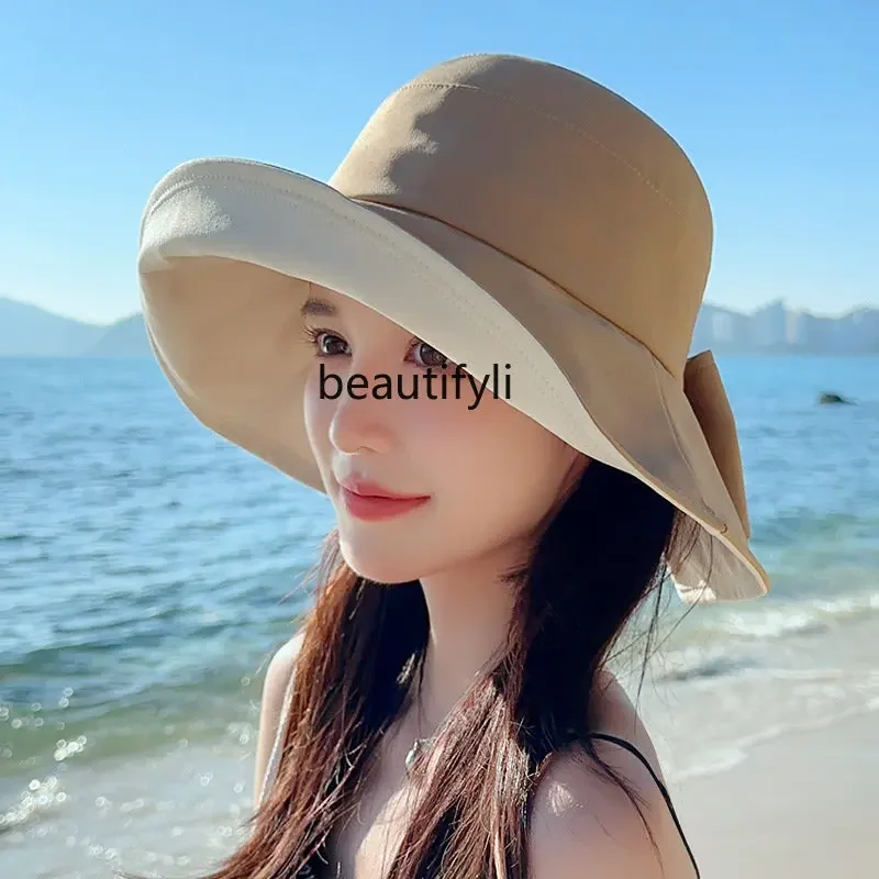 zq Bucket Hat Women's Sun Hat Spring and Summer Korean Style Face Cover Ultraviolet-Proof Big Brim Sun Protection Hat