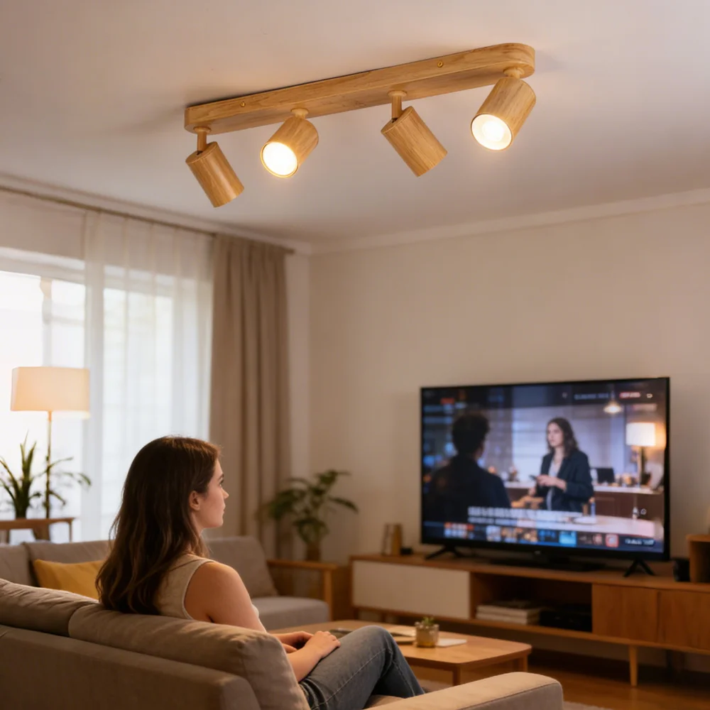 LED Chandelier Track Spot Lamp 110V GU10 Rotatable Wooden Pedant Lamp Indoor for Living Room Dining Room Ceiling Light Decor