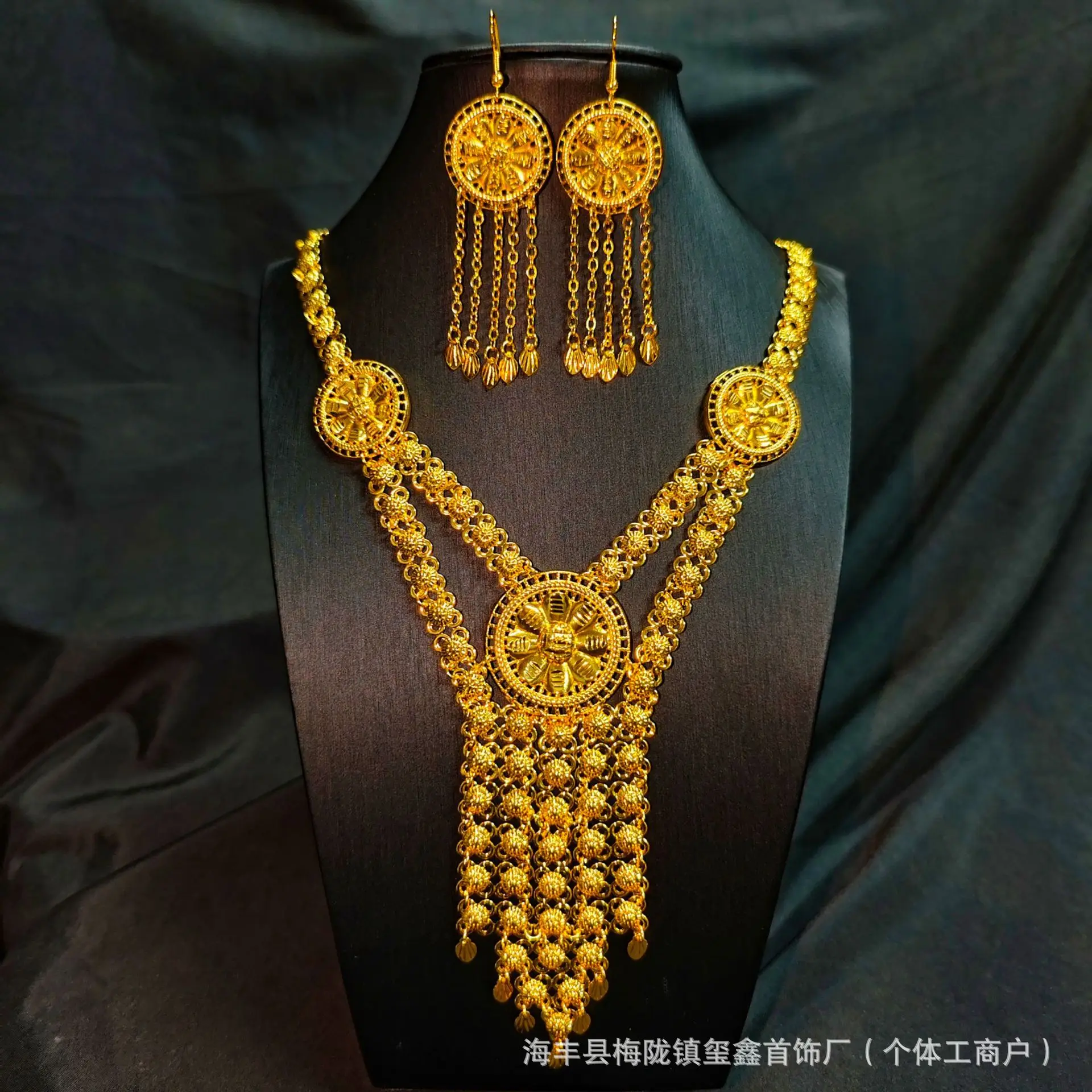 Luxury 24K 9999 Pure Gold real gold Dubai Middle East Necklace Compasses Grid Women's Set Necklace