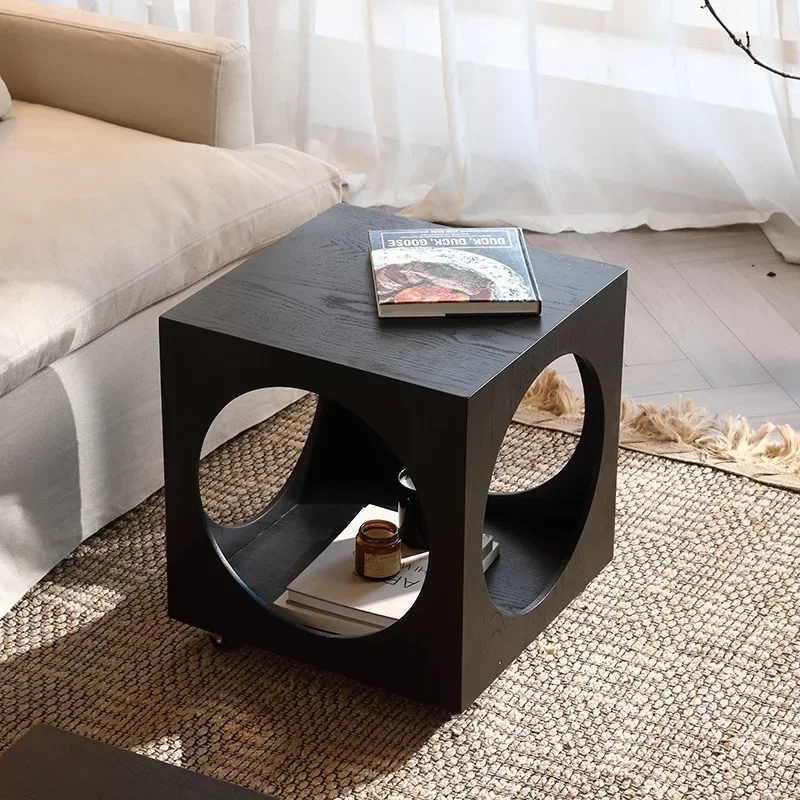 

Vintage Movable Sofa Side Table, Hollow Design Solid Wood Accent Table, Ideal for Coffee Shops, and Living Room Corners