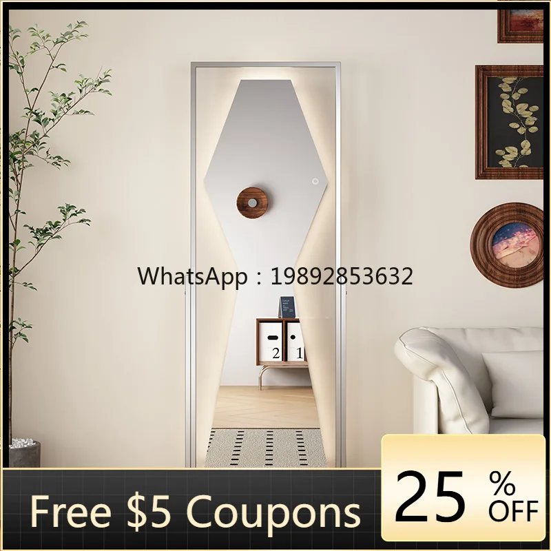 YFY Clothing Store Slimming Mirror with Wheels, Movable Floor Full-Length Mirror, Stainless Steel, Internet Celebrity Bedroom