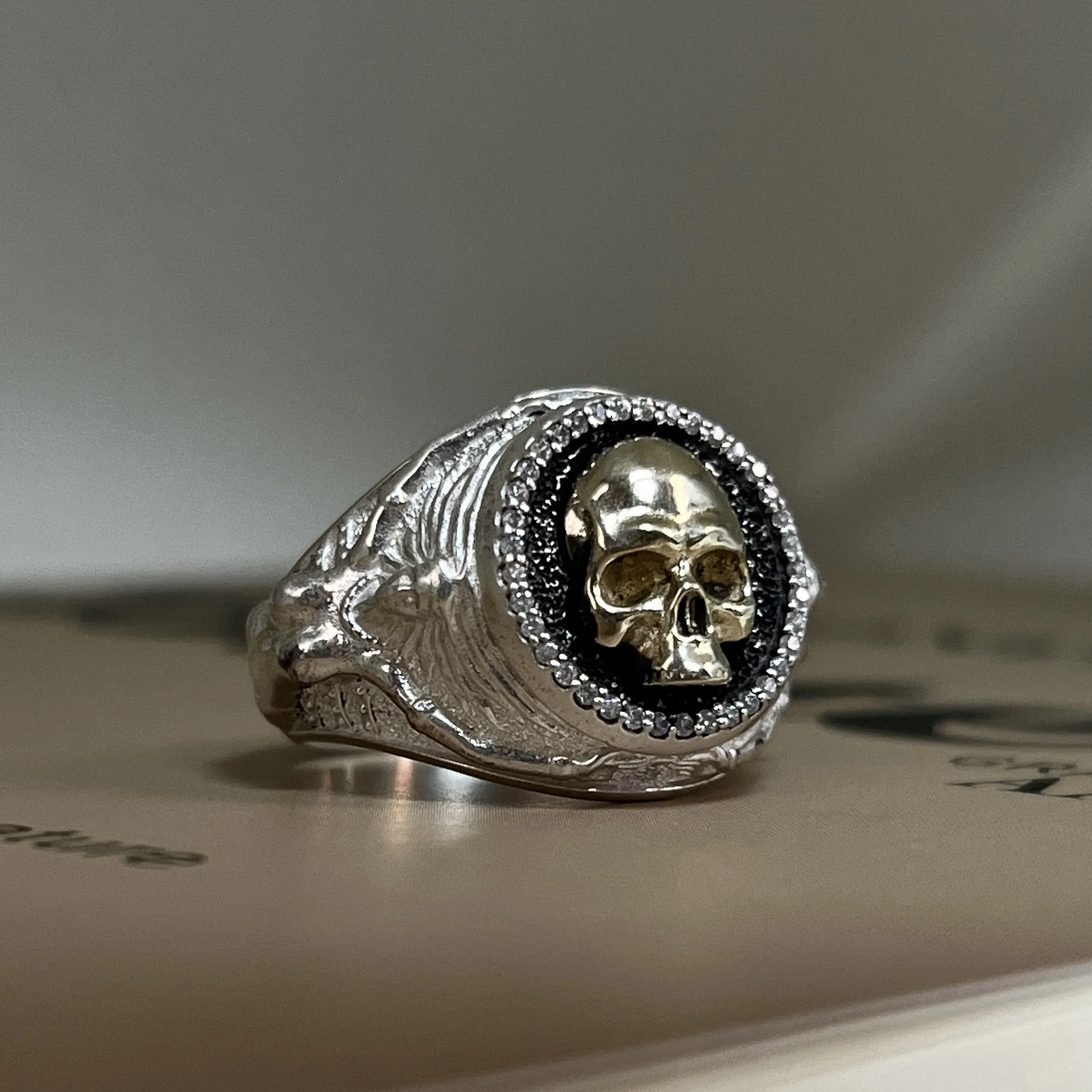 

S925 sterling silver/copper vintage men's fashion and powerful skull European distressed ring for the index finger