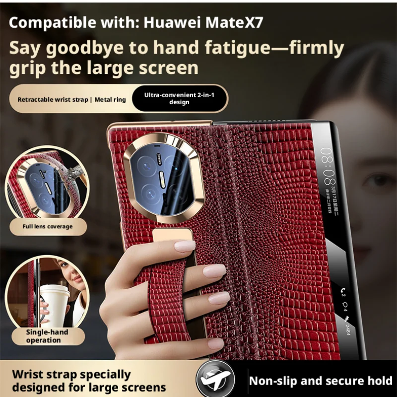 

Wristband Ring Case For Huawei Mate X7 X6 X5 Premium Luxury Genuine Leather Magnetic Flip Smart Window Full Protection Cover
