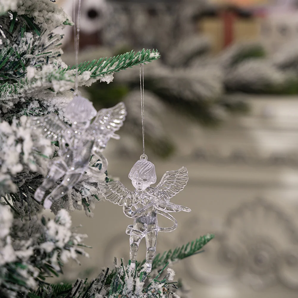 

4Pcs Clear Acrylic Angel Shaped Hanging Christmas Pendants Xmas Tree Decoration Holiday Party Ornaments Acrylic Hanging Angel