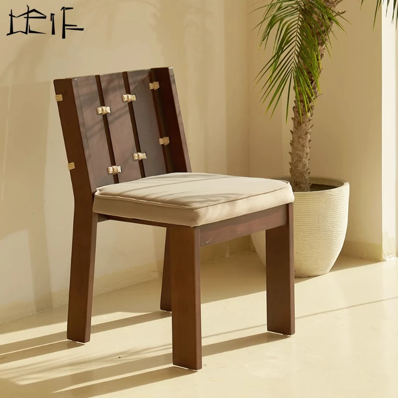 

Solid wood retro backrest chair wabi sabi antique designer chair living room single sofa tea chair master dining Furniture Home
