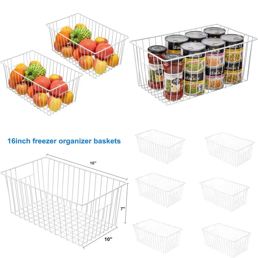 

16-Inch Refrigerator Storage Baskets with Handles for Freezer Organization