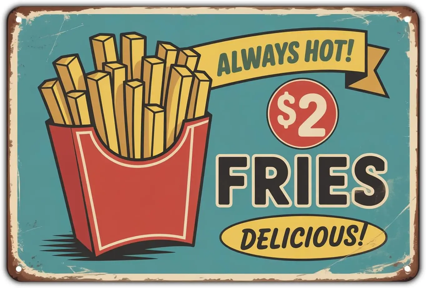 French Fries tin sign Vintage Fast Food Metal Sign Print Aesthetic for Garden Yard Bar Porch Home Bedroom Kitchen Wall Decor Gif
