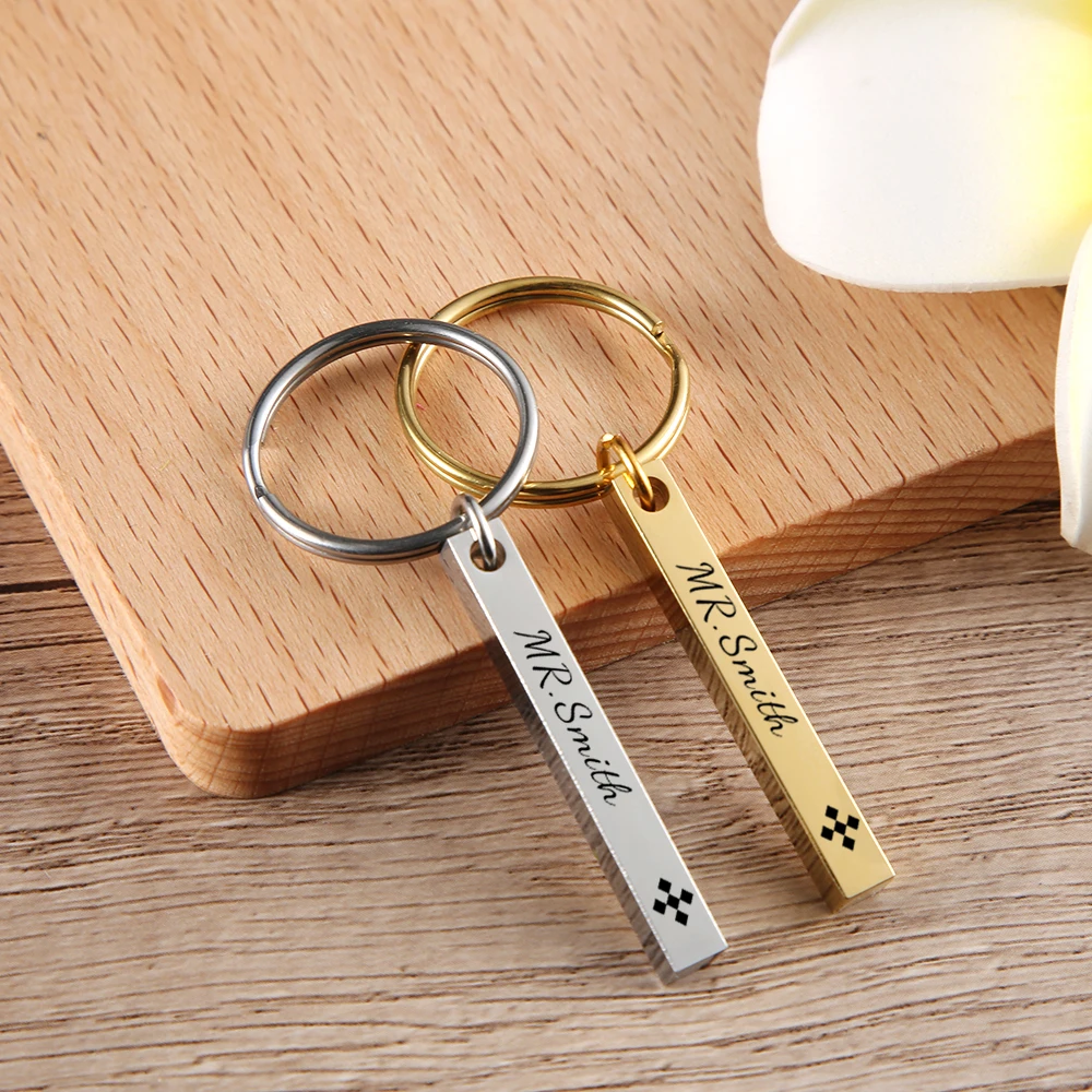 Custom Pillar Bar Post Keychain for Boyfriend,Personalized 4-Side Keychain Engraved with Personalization,Graduation Gift