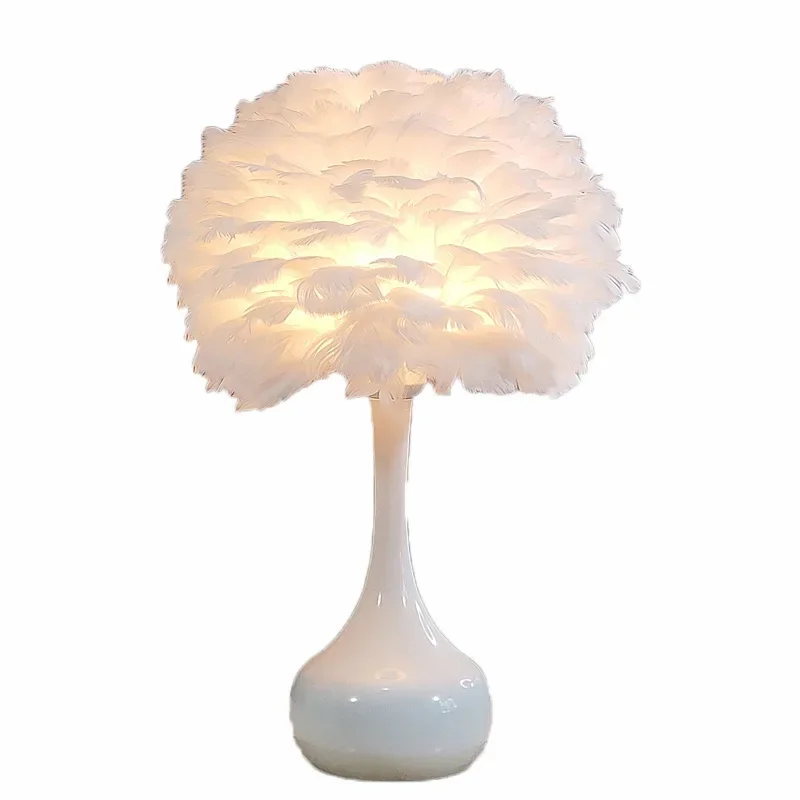 

American feather table lamp, home bedroom Nordic simple warm romantic wedding room decoration bedside night light