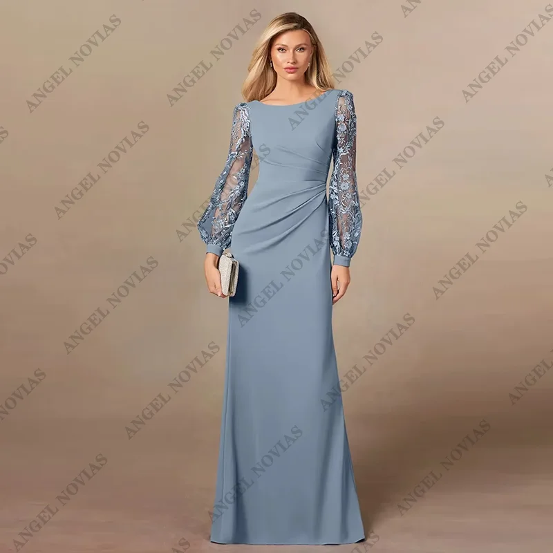 

Customized Exquisite Sheath O-neck Pleated Mother of the Bride Dresses Formal Wedding Guest Party Dresses Lace Evening Dress