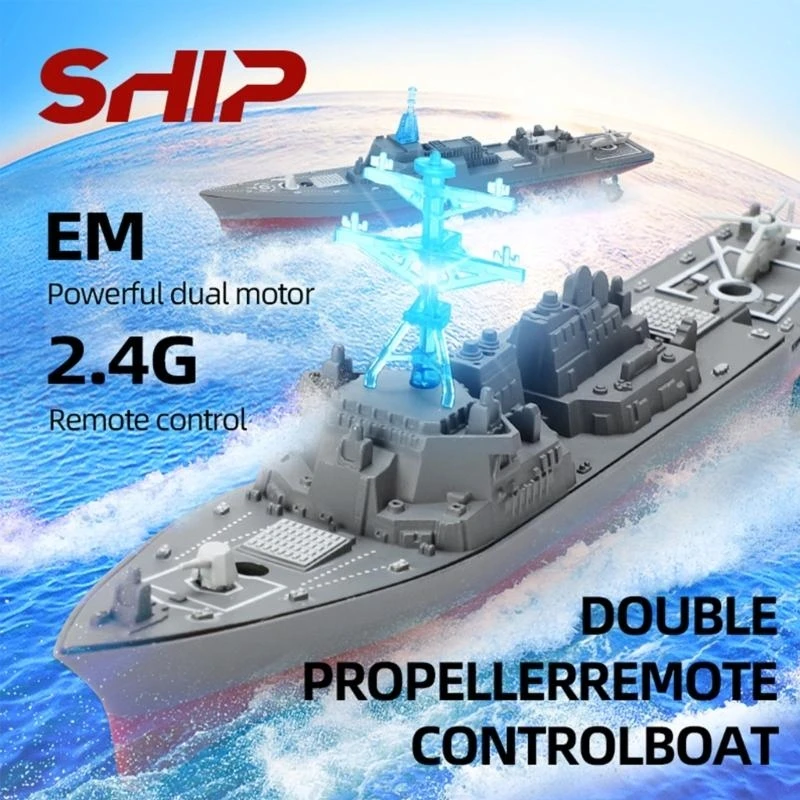 Remote Control Warship Boat Toy RC Speedboat Toy Vessel for Outdoor Pools Lakes Remote Control Cruisers Child Favor Gift 15UB