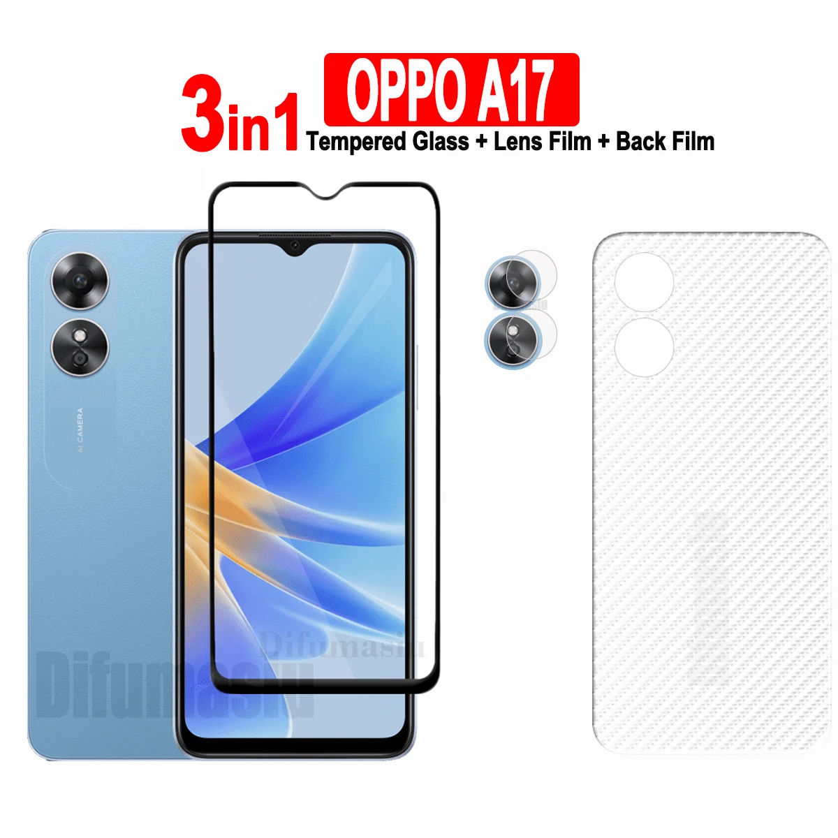 

3in1 For OPPO A17 Tempered Glass Full Screen Protector A78 A58 A38 A98 5G A16K Camera Lens Film + Carbon Fiber Back Film