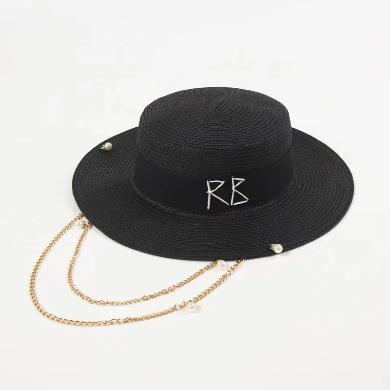 2024 summer new arrival Double Chain Strap Fedora Hat straw hat for women