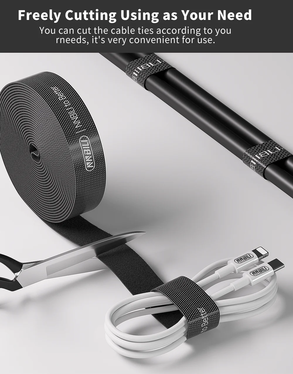 NNBILI Data Cable Management Strap Reusable Detachable Can Be Cut Freely Multifunctional Strap Fixed Storage Accessories