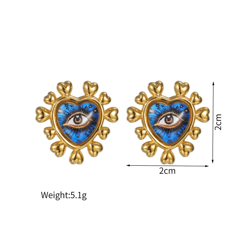 EILIECK 316L Edelstahl Metall Herzförmige Blaue Augen Halskette Armband Ohrringe Ring Trendiges Schmuckset für Frauen Geschenk – Detail 8