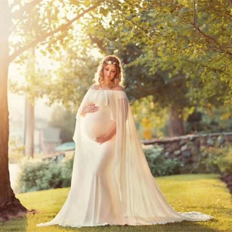 New Elegence Pregnancy Photography Dress Shoulderless Maternity Shoot Dresses 2020 Cloak Maxi Gown For Pregnant Women Photo Prop