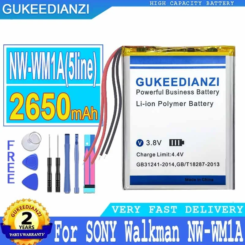 

GUKEEDIANZI-Battery for SONY for Walkman NW-WM1A NW-WM1Z Player, 5-Wire Batteries, Big Power Battery, Free Tools, 2650mAh