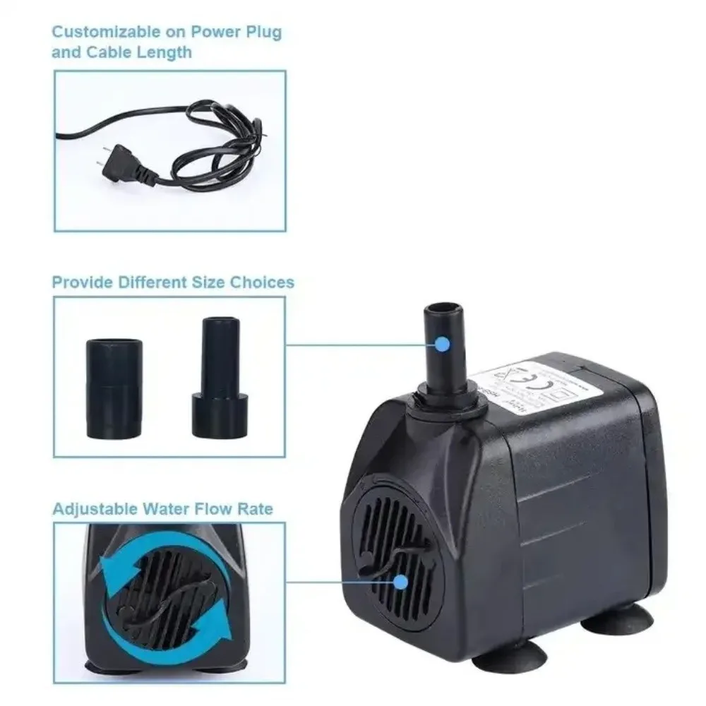 Black Submersible Water Pump Submersible Ultra-Quiet Fish Tank Filter Pump Mini with Suction Cup Ponds Fountains