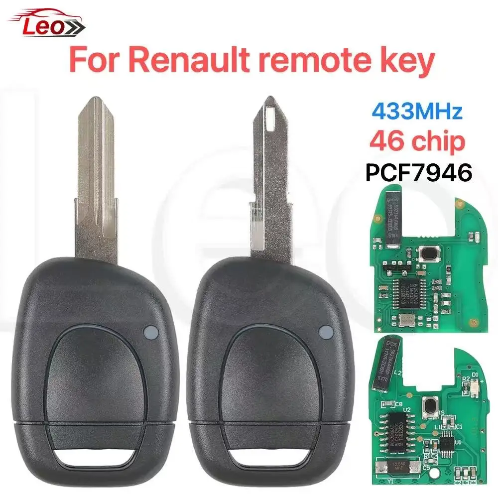 

Пульт дистанционного управления Leo для Renault Master Clio II 2 Twingo Kangoo Symbol Scenic, 1 кнопка, 433 МГц, PCF7946, ID:46, чип VAC102, лезвие NE73