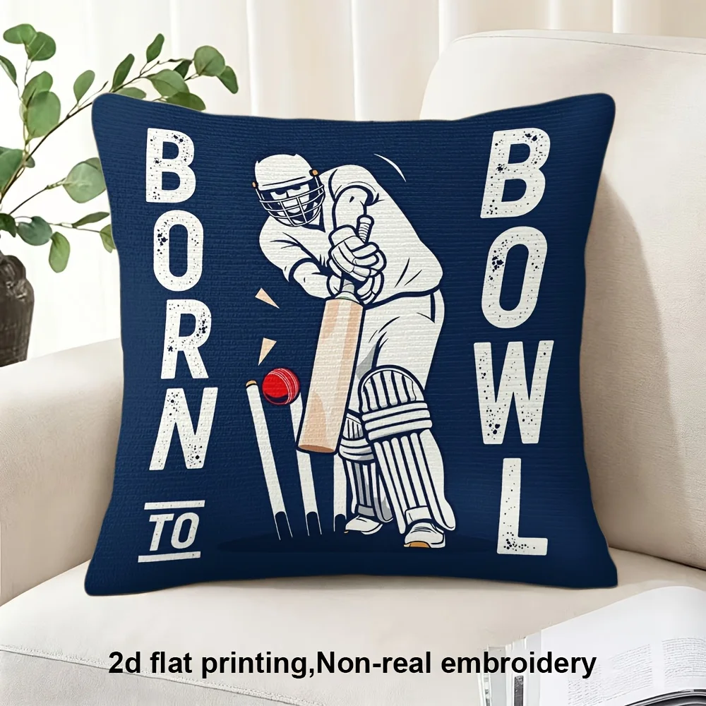 Funny Cricket Born To Bowl Sports Lover Throw Pillow Cushion Decorative Accent for Man Woman Gift
