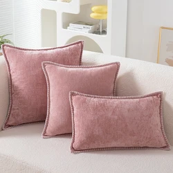 Solid Chenille Cushion Covers Cotton Throw Pillow Cover Home Decor 18X18 Inch Purple Pillowcase for Soft Living Room Couch Sofa