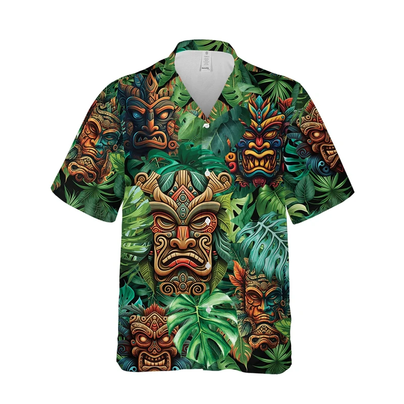 Tiki Hawaiian Vacation Shirt Men's Clothing Short Sleeves Lapel Button Shirts Horror Vintage Casual Streetwear Trendy Blouse