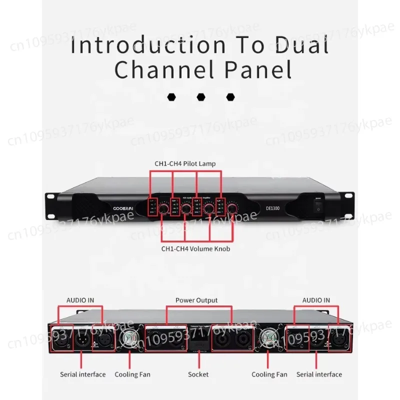 MIA-DE1300 4 * 2000W * 4Ω 1U Digital Amplifier 4 * 2000W 2-Channel Power Amplifier Stereo System Professional Audio Class D