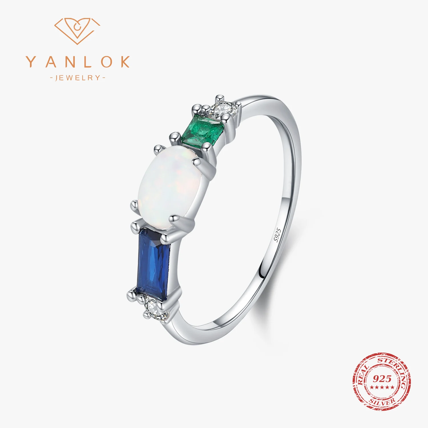 YANLOK Real 925 Sterling Silver Fashion Exquisite Oval Opal Finger Rings For Women Party Fine Jewelry Accessories