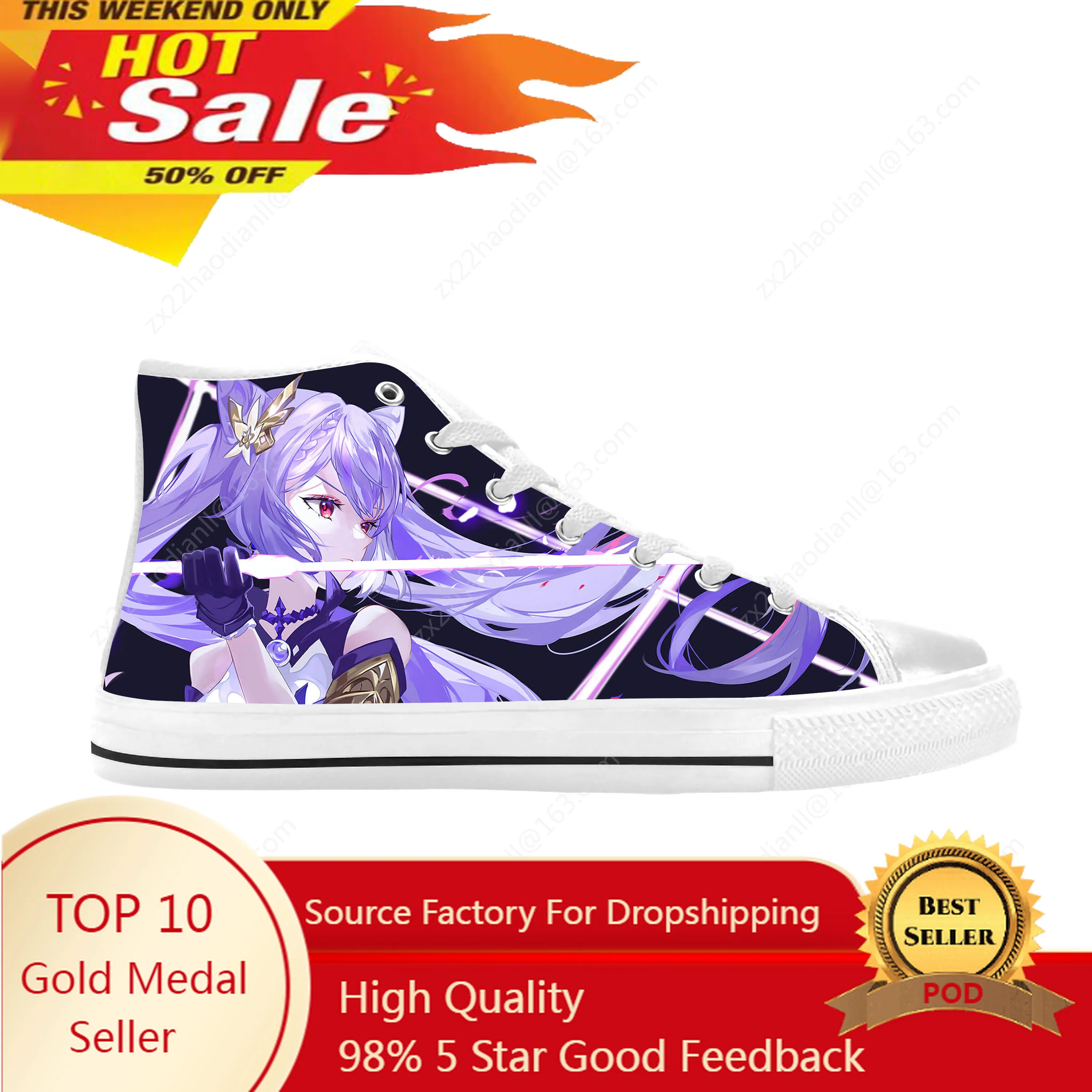 Anime Manga Cartoon Game Genshin Impact Keqing Casual Cloth Shoes High Top Comfortable Breathable 3D Print Men Women Sneakers