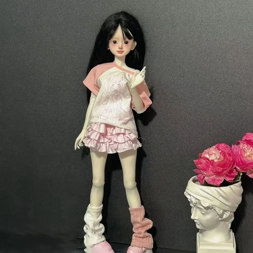 

with Leg Socks Dolls College Clothes Suit Cartoon DIY Accessories Leisure T-shirt Girl for 30/45cm Dolls for 1/4 1/6 BJD Dolls