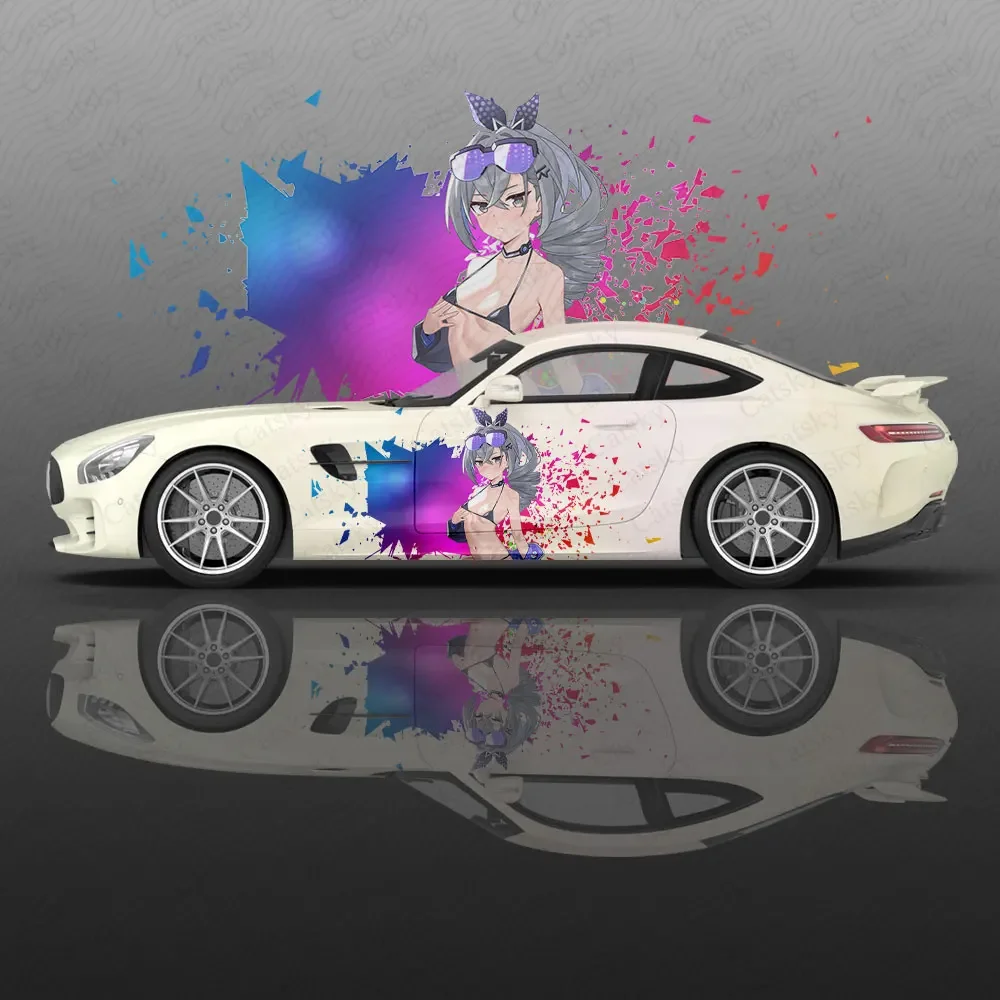 Silver Wolf Anime Girl Car Decal Flower Vinyl Car Stickers SUV Side Graphics Decals, Universal Size, Vehicle Body-Decals view 5