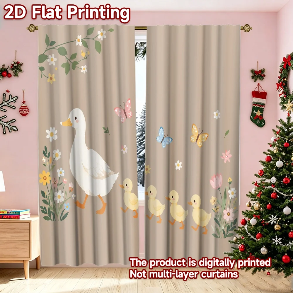 2D flat printing 2pcs Hot Christmas Party Curtains Mother Duck and Ducklings Digitally printed polyester, durable Party
