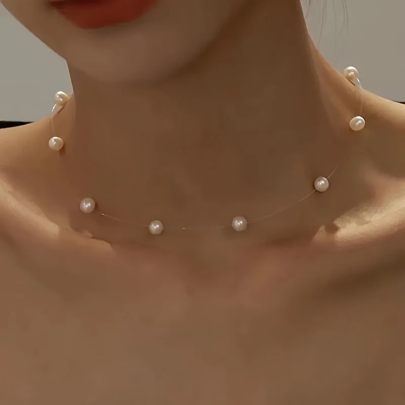 Retro Elegant Imitation Pearl Necklace, Women's Fashionable Necktie Necklace