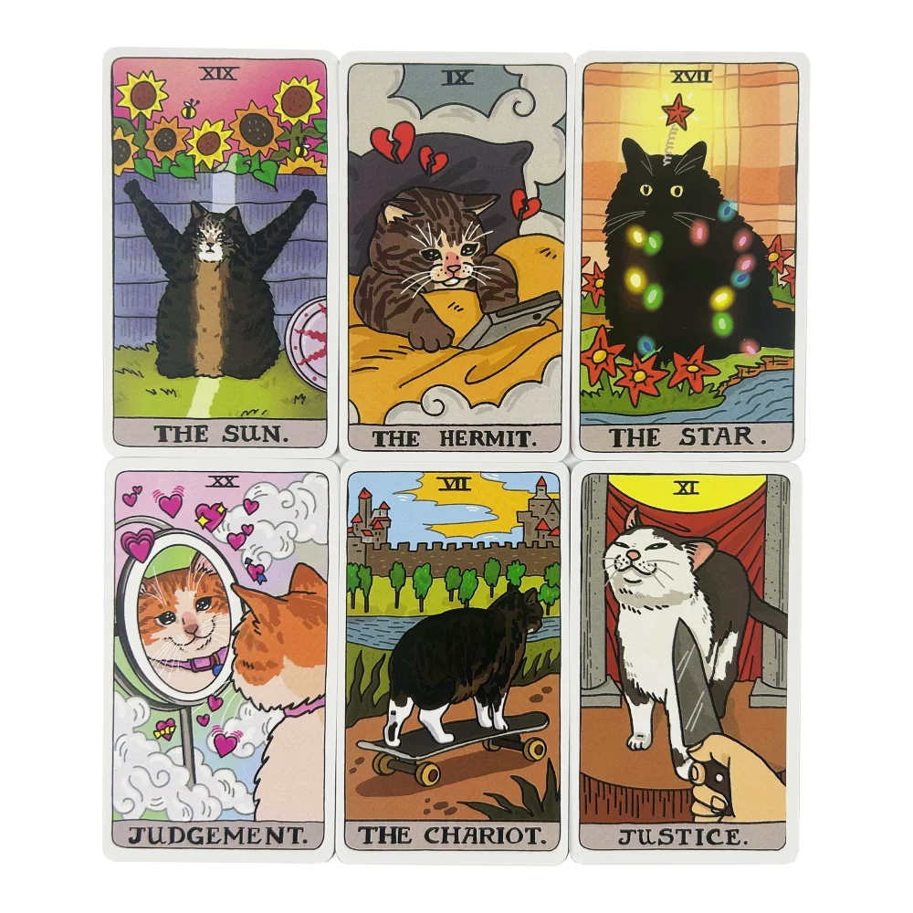 Cat Meme ไพ่ทาโรต์ 22 Major Arcana Cat Meme Tarot ตลก Witchy Cat Tarot Deck แมว Kawaii Uwu ตลกสีชมพูน่ารัก Tarot