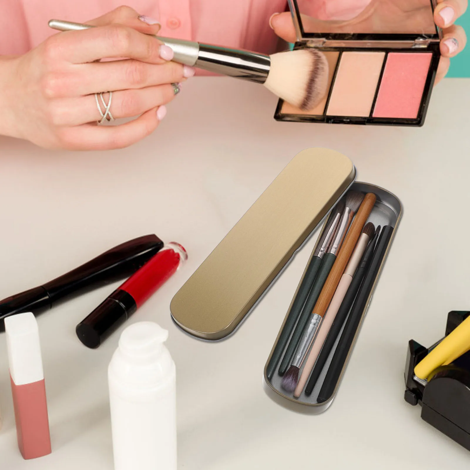 

2Pcs Metal Pencil Case Flat Storage Box Simple Color Design for Student School Supply Organizer Metal Pencil Box