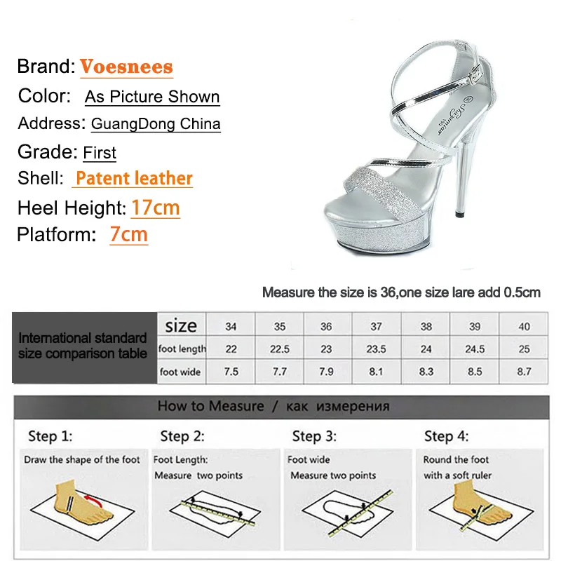 Summer Sequined High Heels Women 17CM Thin-heel Sandals Transparent Platform Crystal Steel Pipe Dance Shoes Nightclub Plus Size