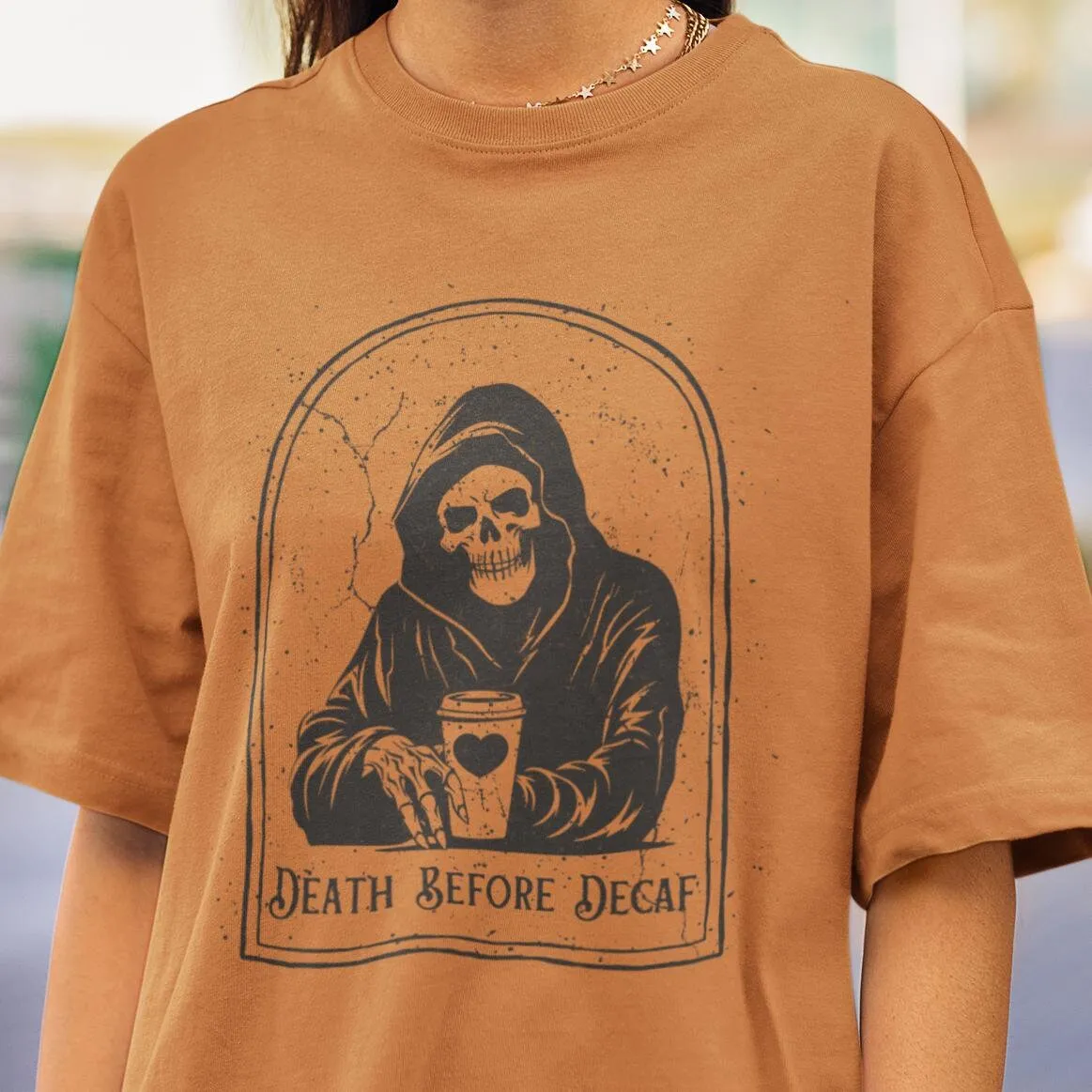 

Comfort Colors Death Before Decaf T Shirt Skeleton Coffee Dark Humor Lover Skull Sarcastic Barista