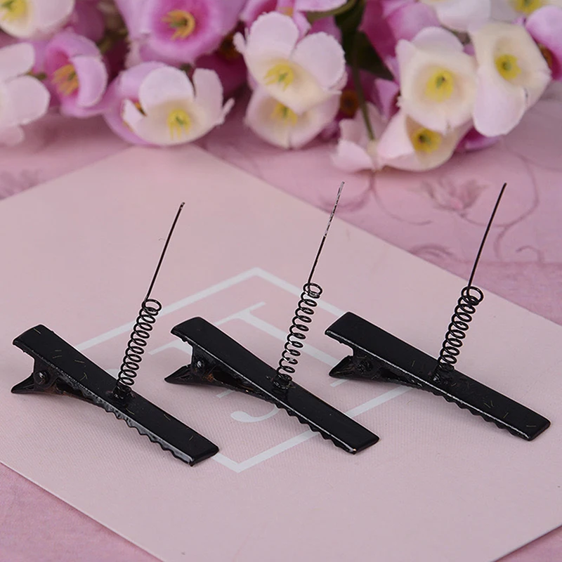 10pcs 4cm Black Metal Hair Clip with Tip Spring Crocodile Clip for Handmade Diy Basic Universal Hair Clips Creative Headwear
