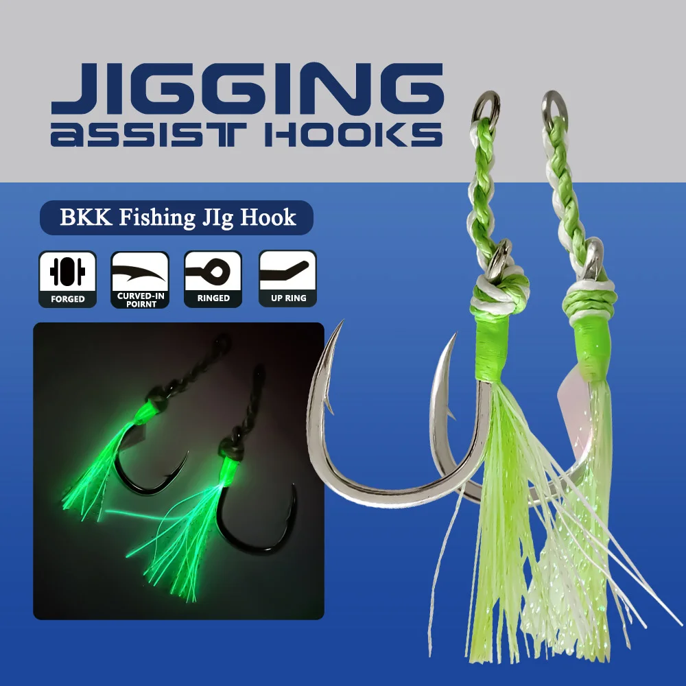 

10Pairs BKK Heavy Duty Single Fishing Hooks 1/0-8/0 Glow Squid Skirts Jigs Hooks Jigging Carbon Hooks Saltwater Fishing Hooks