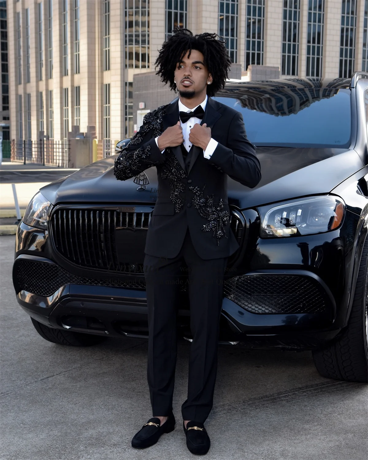 

Luxury Applique Lace Crystal Men Suit Customized 3 Pieces Sets Wedding Groom Tuxedos Male Slim Diamond Blazers Costume Homme