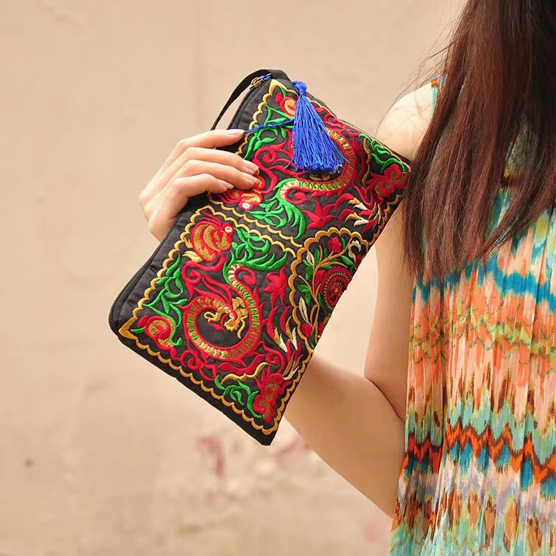 Tassel Random Ethnic Style Embroidery Handbag Vintage Embroidery Wallet Card Bag